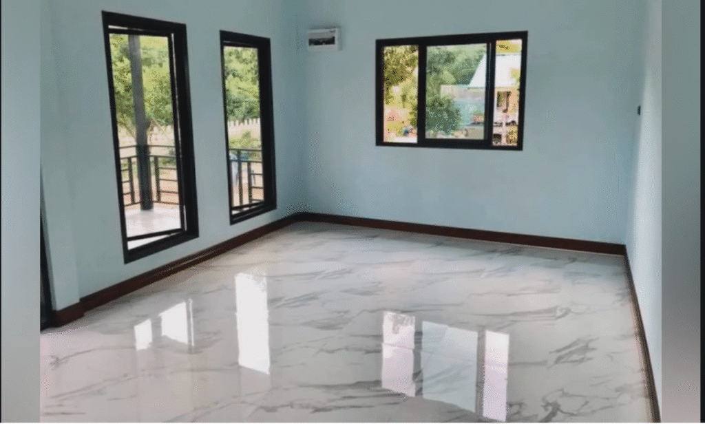 Finished office interior with light grey painted walls.