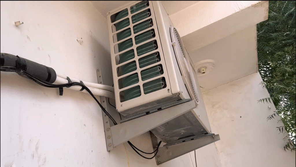 Professional repairing window air conditioner.