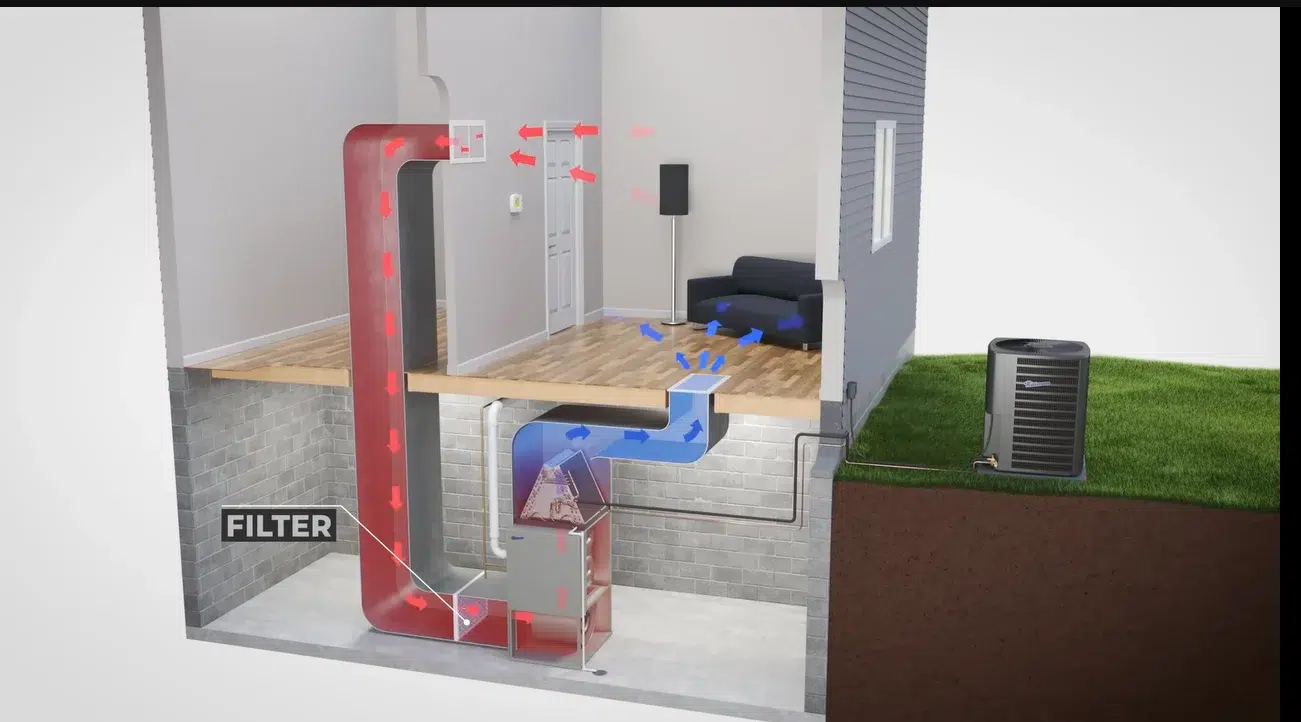 AC technician balancing air vents in villa.